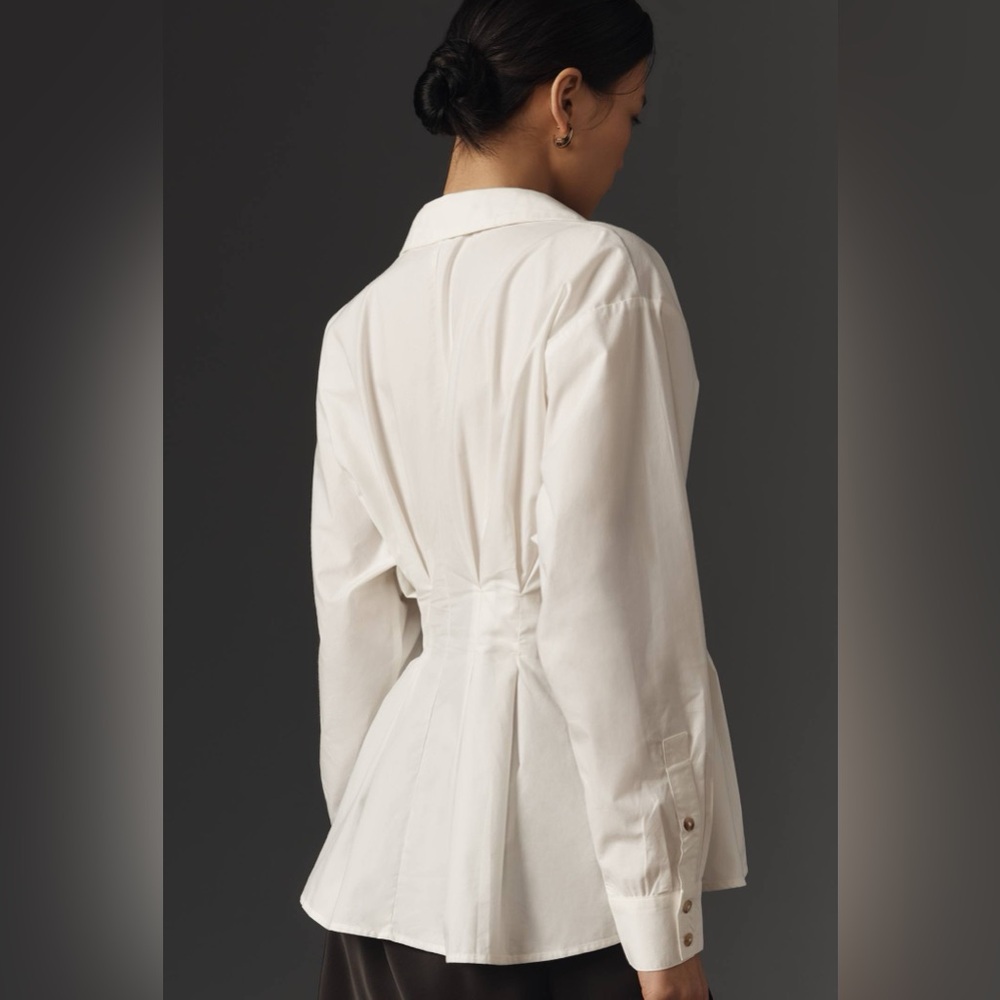 Anthropologie Belted Buttondown Shirt, Off-White/ Cream, US Size 6 NWT - Picture 4 of 7